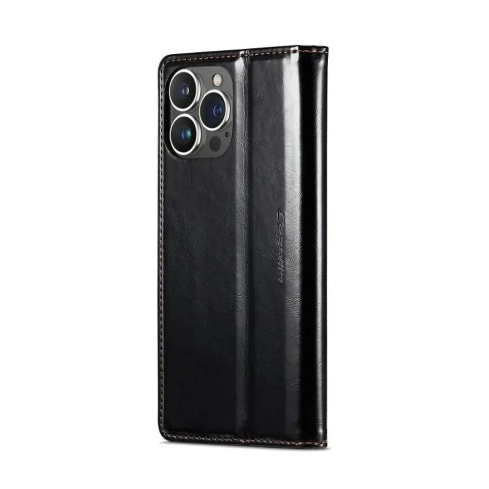 CaseMe Black iPhone 15 Pro Max Soft PU Leather Flip Wallet Case with 2 Credit Ca